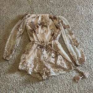 Sequin Embellished Sheer Romper